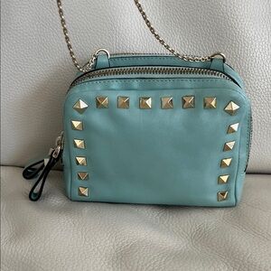 Valentino Rockstud Trim Aqua Teal Leather Crossbody Bag